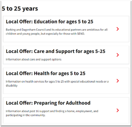 Screenshot of the old Local Offer webpages on the LBBD website.