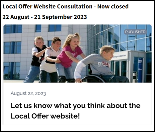 Screenshot from the LBBD website advertising the Local Offer website consultation