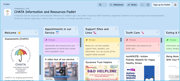 NHS NELFT CHATA Information and Resources Padlet